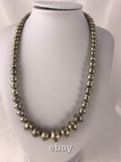 Hand Stamped Bench Navajo Pearls Graduated Sterling Silver Bead Necklace 19