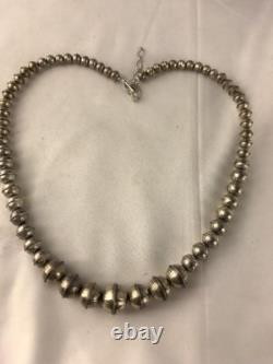 Hand Stamped Bench Navajo Pearls Graduated Sterling Silver Bead Necklace 19