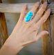 Handmade Large Native American Navajo Sterling Silver Turquoise Ring Size 8