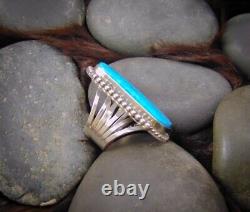 Handmade Large Native American Navajo Sterling Silver Turquoise Ring Size 9