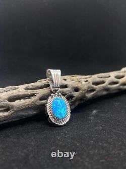 Handmade Native American Navajo Blue fire opal Sterling silver pendant