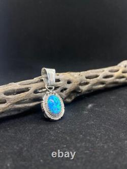 Handmade Native American Navajo Blue fire opal Sterling silver pendant