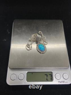 Handmade Native American Navajo Blue fire opal Sterling silver pendant