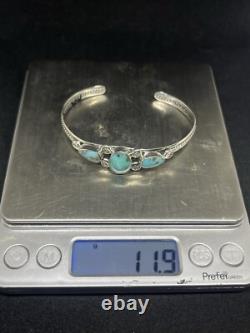 Handmade Native American Navajo Fox Turquoise Sterling Silver cuff Bracelet