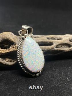 Handmade Native American Navajo White fire opal Sterling silver pendant