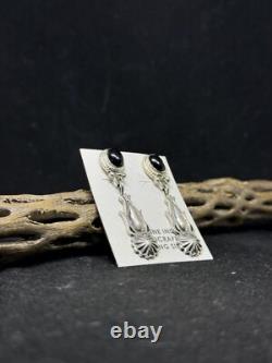 Handmade Native American Navajo black onyx Sterling Silver dangle earrings