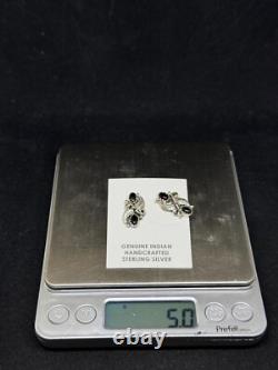 Handmade Native American Navajo black onyx Sterling Silver leaf post earrings