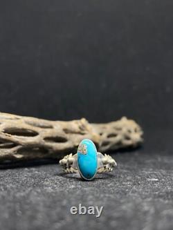 Handmade Native American Navajo king man turquoise sterling silver ring size 7
