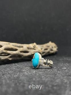 Handmade Native American Navajo king man turquoise sterling silver ring size 7