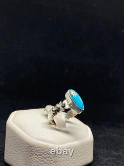 Handmade Native American Navajo king man turquoise sterling silver ring size 7