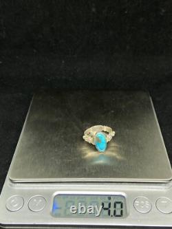 Handmade Native American Navajo king man turquoise sterling silver ring size 7