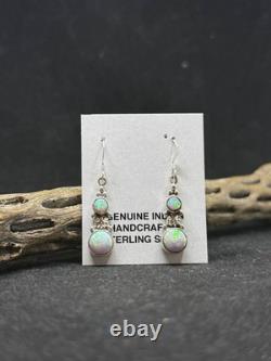 Handmade Native American Navajo white fire opal Sterling Silver Dangle Earrings