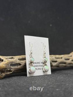 Handmade Native American Navajo white fire opal Sterling Silver Dangle Earrings