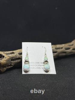 Handmade Native American Navajo white fire opal Sterling Silver Dangle Earrings