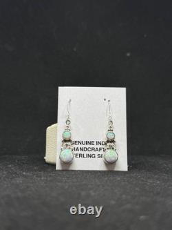 Handmade Native American Navajo white fire opal Sterling Silver Dangle Earrings