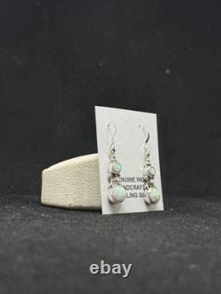 Handmade Native American Navajo white fire opal Sterling Silver Dangle Earrings