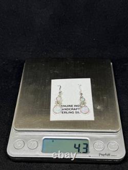 Handmade Native American Navajo white fire opal Sterling Silver Dangle Earrings
