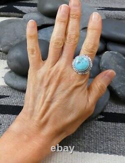 Handmade Native American Sterling Silver Navajo Turquoise Ring Size 7