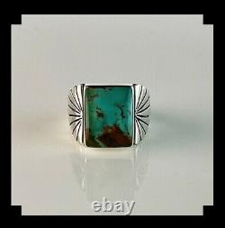 Heavy Native American Sterling and Pilot Mountain Turquoise Mens Ring Size 11