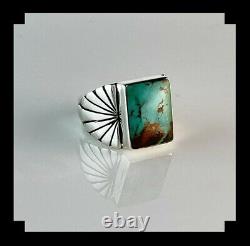 Heavy Native American Sterling and Pilot Mountain Turquoise Mens Ring Size 11