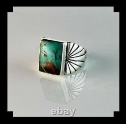 Heavy Native American Sterling and Pilot Mountain Turquoise Mens Ring Size 11