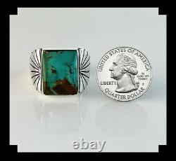 Heavy Native American Sterling and Pilot Mountain Turquoise Mens Ring Size 11