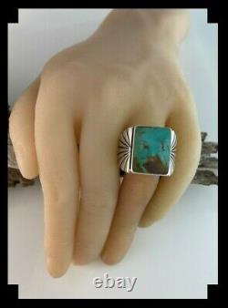 Heavy Native American Sterling and Pilot Mountain Turquoise Mens Ring Size 11