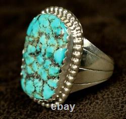 Herbert Tsosie! Handmade NAVAJO Sterling Nugget RAW Turquoise Men's Ring SZ 11.5