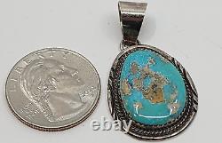 Herman Lee Navajo Native American Sterling Silver Turquoise Necklace Pendant