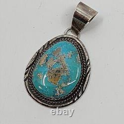 Herman Lee Navajo Native American Sterling Silver Turquoise Necklace Pendant