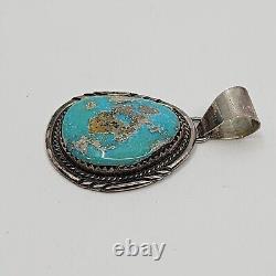 Herman Lee Navajo Native American Sterling Silver Turquoise Necklace Pendant