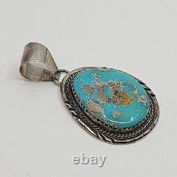 Herman Lee Navajo Native American Sterling Silver Turquoise Necklace Pendant