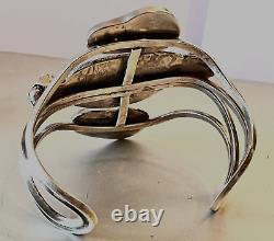 Huge Chunky Vintage Native American Navajo Turquoise Silver Cuff Bracelet