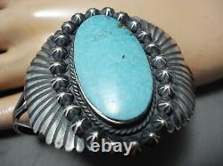 Huge Flank Vintage Navajo Turquoise Sterling Silver Bracelet