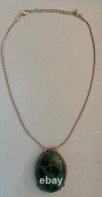 Huge Native American Navajo  malachite pendant with chain from Stanford Powwow