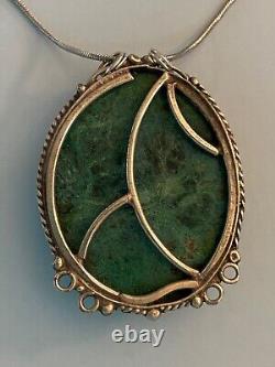 Huge Native American Navajo  malachite pendant with chain from Stanford Powwow