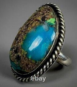 Huge Vintage Navajo Native American Sterling Silver Chrysocolla Turquoise Ring