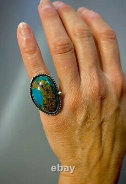 Huge Vintage Navajo Native American Sterling Silver Chrysocolla Turquoise Ring