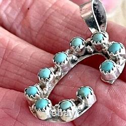 Initial Letter C Navajo Turquoise Pendant Sterling 925 Signed Native American