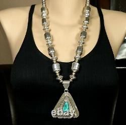JONATHAN NEZ! TURQUOISE & LARGE BEADS 26 Sterling Silver Pendant HAND SIGNED