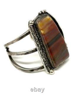Jack Tom Petrified Wood & Sterling Silver Vintage Cuff Bracelet