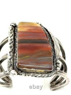 Jack Tom Petrified Wood & Sterling Silver Vintage Cuff Bracelet