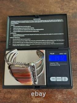 Jack Tom Petrified Wood & Sterling Silver Vintage Cuff Bracelet