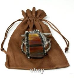 Jack Tom Petrified Wood & Sterling Silver Vintage Cuff Bracelet