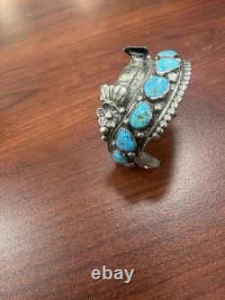 Jameson Navajo Beautiful Blue Turquoise Sterling Silver Womens Watch Cuff. 53g