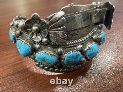 Jameson Navajo Beautiful Blue Turquoise Sterling Silver Womens Watch Cuff. 53g