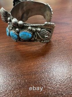 Jameson Navajo Beautiful Blue Turquoise Sterling Silver Womens Watch Cuff. 53g