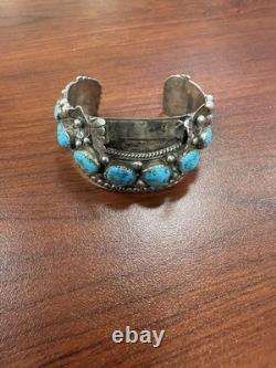Jameson Navajo Beautiful Blue Turquoise Sterling Silver Womens Watch Cuff. 53g