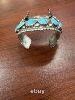 Jameson Navajo Beautiful Blue Turquoise Sterling Silver Womens Watch Cuff. 53g
