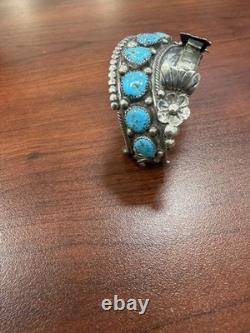 Jameson Navajo Beautiful Blue Turquoise Sterling Silver Womens Watch Cuff. 53g